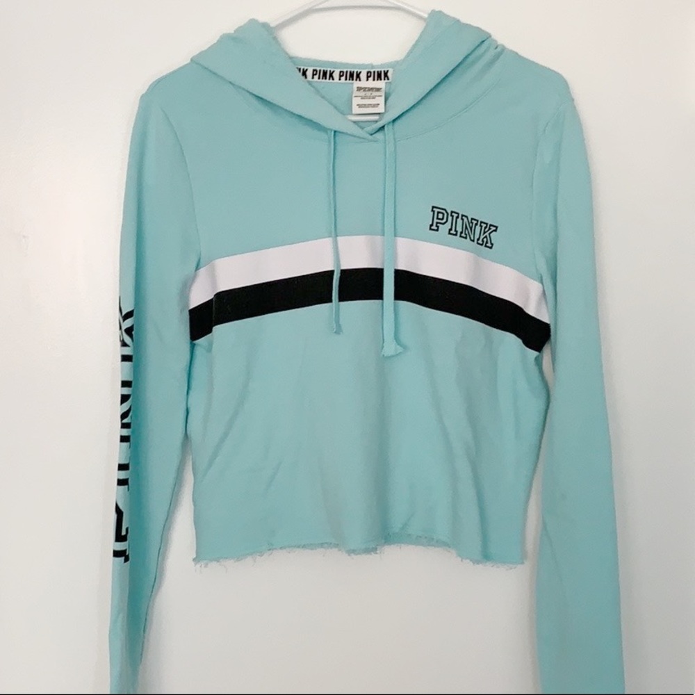 VS Pink Raw Edged Cropped Hoodie